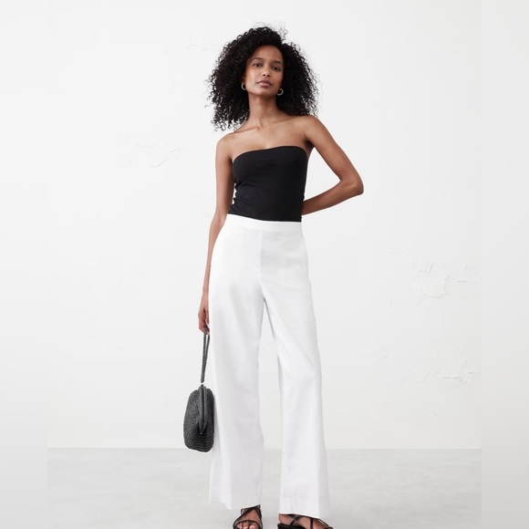 NWT! BANANA REPUBLIC WHITE HAYDEN WIDE LEG LINEN BLEND PULL ON PANT - Picture 1 of 8